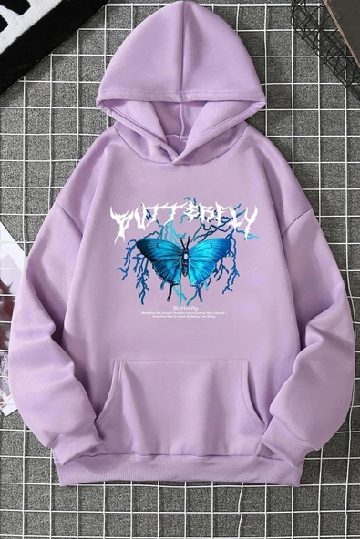 Blue Butterfly Baskılı Sweatshirt