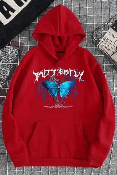 Blue Butterfly Baskılı Sweatshirt - Resim 2