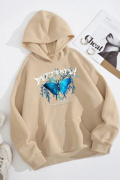 Blue Butterfly Baskılı Sweatshirt - Resim 7