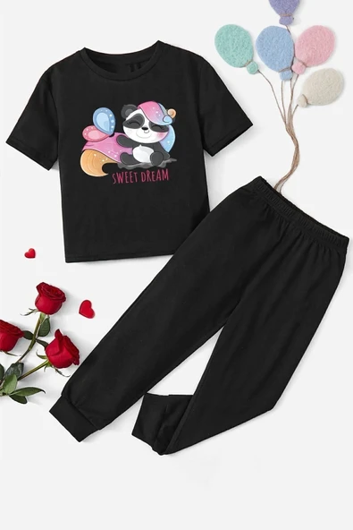 Çocuk Sweet Dream Panda Alt - Üst Eşofman Takımı - Resim 4
