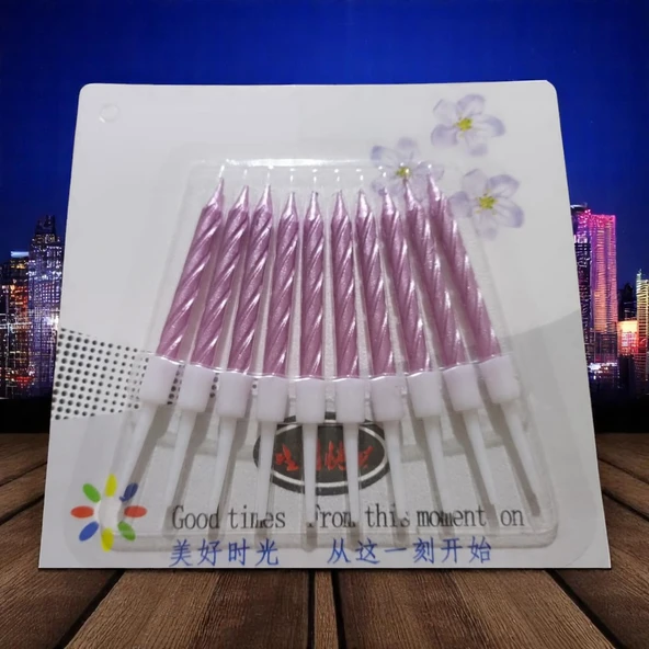 10 ADET YÜKSEK KALİTE KIVRIMLI METALİK PEMBE MUM 8 CM PEMBE PASTA MUMU PARLAK PEMBE DOĞUM GÜNÜ MUMU