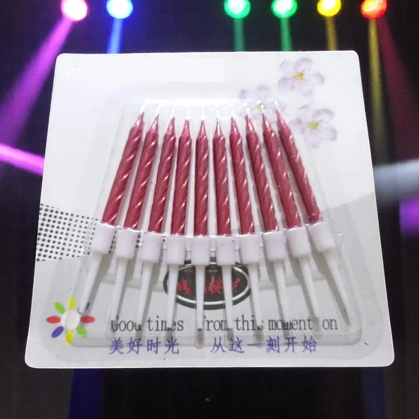 10 ADET YÜKSEK KALİTE KIVRIMLI METALİK KIRMIZI MUM 8 CM KIRMIZI PASTA MUMU KIRMIZI DOĞUM GÜNÜ MUMU ürün görseli