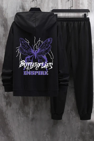 Butterfly & Letter Graphic Baskılı Eşofman Takımı - Resim 10