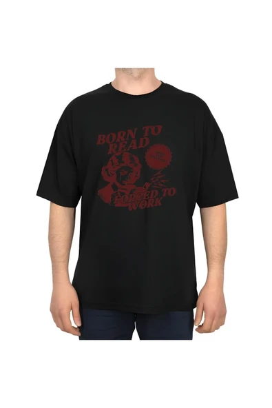 Beyaz Born to Reat Baskılı Oversize T-Shirt