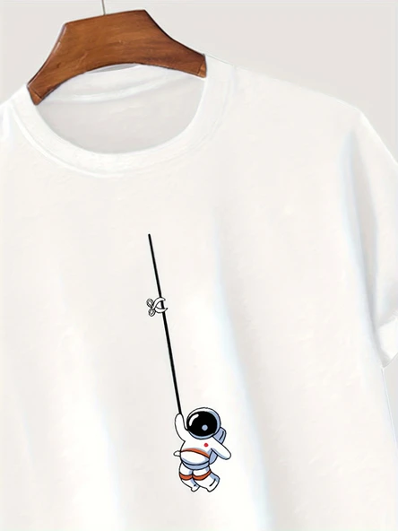 Unisex Mini Astranot Tasarım Basklı Tshirt - 6