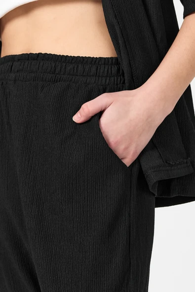 Rahat Kesim Bürümcük Kumaş Kimono Ve Pantolon İkili Takım - 7