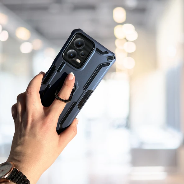 Xiaomi Redmi Note 12 5g Yüzüklü Standlı Tank Kılıf  (armor Mılıtary Case)  Lacivert TdrTR