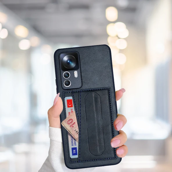 Xiaomi Mi 12t-12t Pro Uyumlu Kartlıklı Standlı Lüx Deri Kılıf Lacivert TdrTR