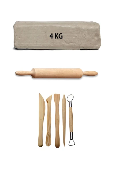 Beyaz Seramik Hamuru 4 Kg Seramik Çamuru Seramik Kili Ebeşuar Seti Ahşap Merdane Seramik Seti ürün görseli