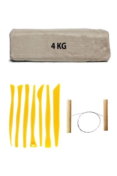 Beyaz Seramik Hamuru 4 kg Plastik Ebeşuar Seti Kil Seti Seramik Çamuru Çamur Kesme Teli Seramik Kili ürün görseli