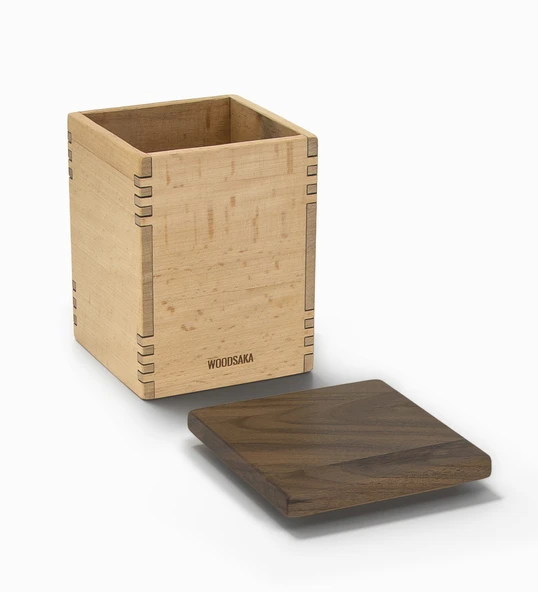 Woodsaka Mutfak İçin Sağlıklı Ahşap Saklama Kutusu - Mini Organizer - Model 1 - Gürgen & Ceviz - 11.8cm x 11.8cm x 29.5cm - 3