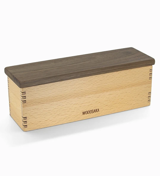 Woodsaka Mutfak İçin Sağlıklı Ahşap Saklama Kutusu - Model 6 - Gürgen & Ceviz - 27.8cm x 8.8cm x 7.5cm