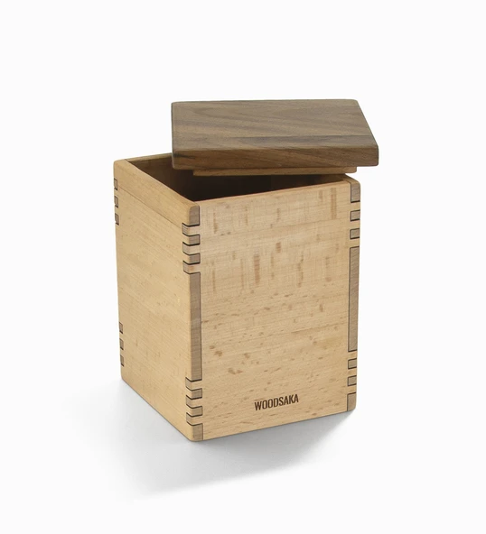 Woodsaka Mutfak İçin Sağlıklı Ahşap Saklama Kutusu - Mini Organizer - Model 4 - Gürgen & Ceviz - 8cm x 9.8cm x 23.5cm - 2