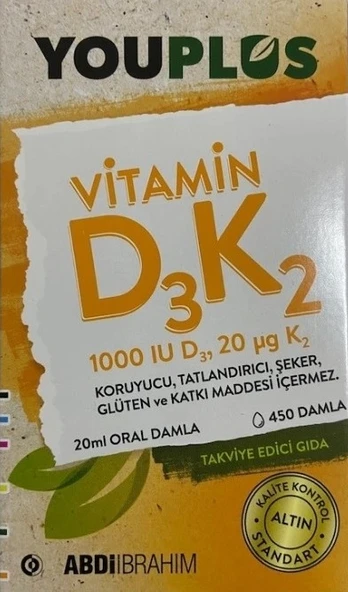 ABDİİBRAHİM Youplus Vitamin D3K2 1000 IU 20 ML Oral Damla