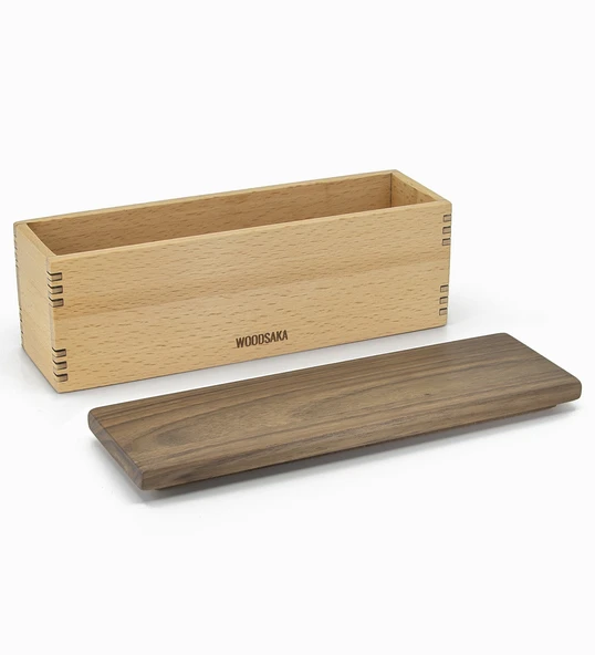 Woodsaka Mutfak İçin Sağlıklı Ahşap Saklama Kutusu - Model 4 - Gürgen & Ceviz - 23.8cm x 6.8cm x 7.5cm - 4