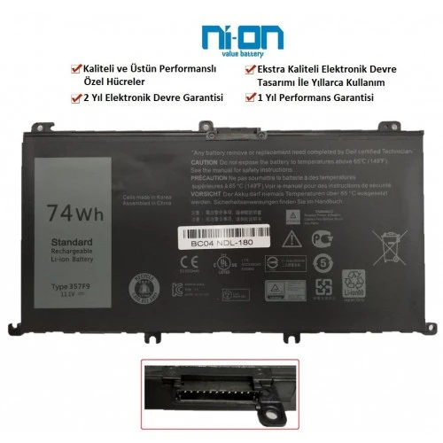 Nion Dell 0357F9 357F9 uyumlu Notebook Batarya - Pil - 1