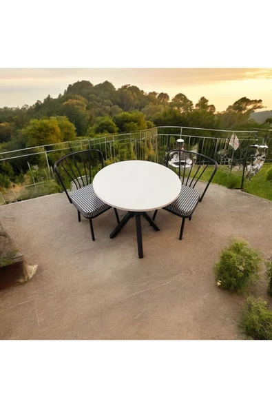 BAMBEDS MOBİLYA 70x70 Beyaz Yuvarlak Masa Ahtapot Ayak Güneş Sandalye 2 Adet ürün görseli