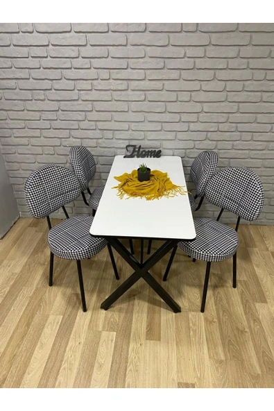 BAMBEDS MOBİLYA Masa Takımı, Yemek Masası, Mutfak Masası, Balkon Masası - 60x120 Beyaz 4 Arkalıklı Sandalye