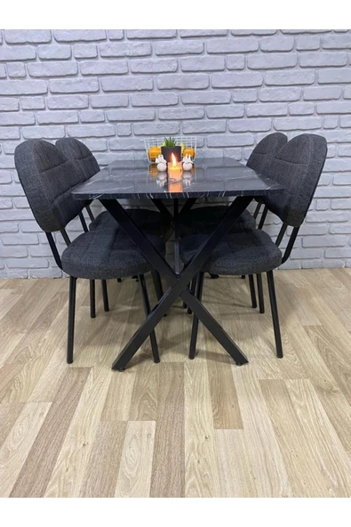 BAMBEDS MOBİLYA Masa Takımı, Yemek Masası, Mutfak Masası, Balkon Masası - 60x120Siyah 4 Sandalye - 2