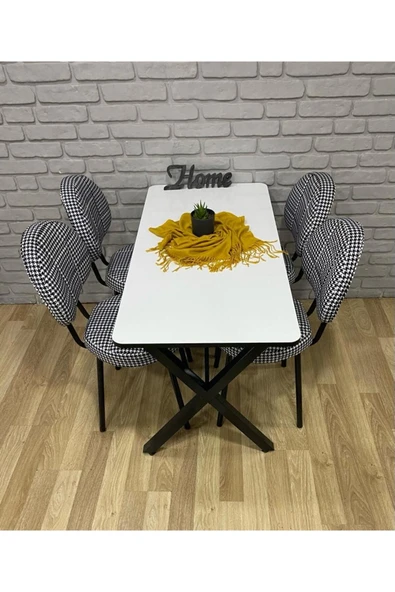 BAMBEDS MOBİLYA Masa Takımı, Yemek Masası, Mutfak Masası, Balkon Masası - 60x120 Beyaz 4 Arkalıklı Sandalye - 2