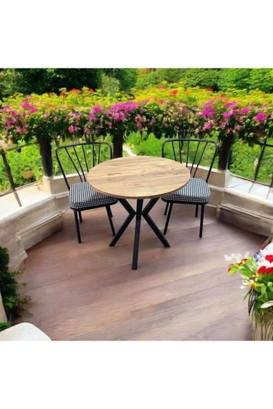 BAMBEDS MOBİLYA 70x70 Çam Yuvarlak Masa Ahtapot Ayak Güneş Sandalye 2 Adet
