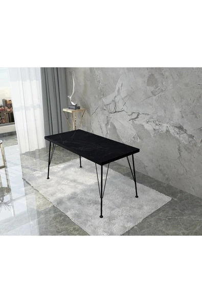 BAMBEDS MOBİLYA 60x120 Dekoratif Mutfak Masası, Yemek Masası, Çalışma Masası, Bilgisayar Masası Siyah Mermer