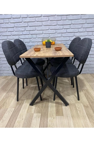 BAMBEDS MOBİLYA Masa Takımı, Yemek Masası, Mutfak Masası, Balkon Masası-60x120Çam 4 Sandalye Koyugri - 2