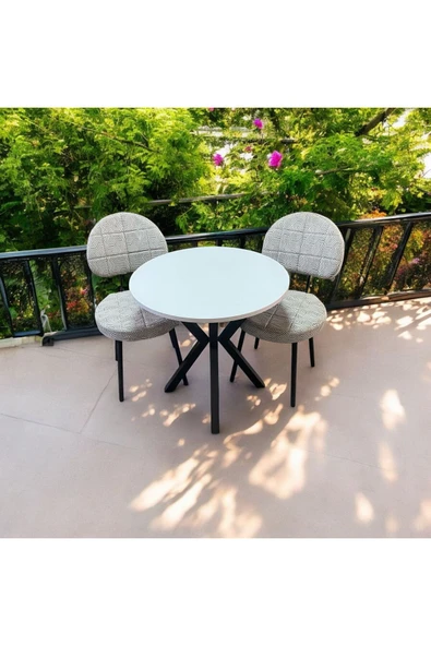 BAMBEDS MOBİLYA 70x70 Beyaz Yuvarlak Balkon Masa Ahtapot Ayak Armut Sandalye 2 Adet - 3
