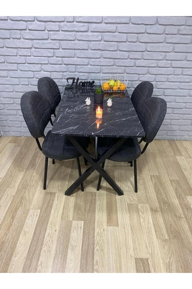 BAMBEDS MOBİLYA Masa Takımı, Yemek Masası, Mutfak Masası, Balkon Masası-70x110 Siyah 4 Sandalye Gri - 3