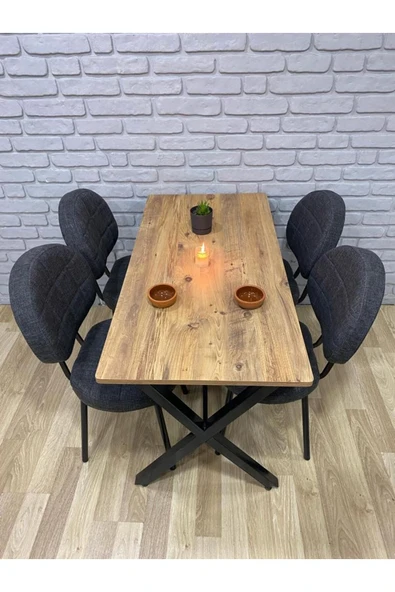 BAMBEDS MOBİLYA Masa Takımı, Yemek Masası, Mutfak Masası, Balkon Masası-60x120Çam 4 Sandalye Koyugri