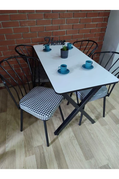 BAMBEDS MOBİLYA Masa Takımı, Yemek Masası, Mutfak Masası, Balkon Masası - 70x110 Beyaz 4 Güneş Sandalye