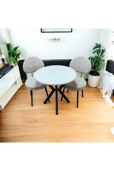 BAMBEDS MOBİLYA 70x70 Beyaz Yuvarlak Balkon Masa Ahtapot Ayak Armut Sandalye 2 Adet - 4