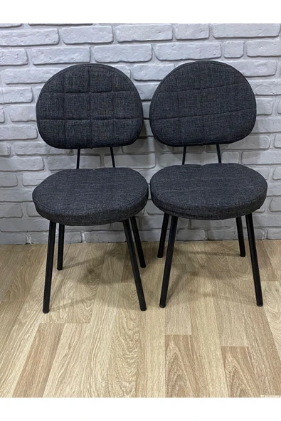 BAMBEDS MOBİLYA 2 Adet Poverty Sandalye Antrasit Gri Mutfak Salon Yemek Odası Sandalyesi Metal Ayak
