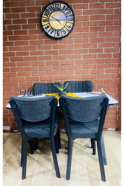 BAMBEDS MOBİLYA Masa Takımı, Yemek Masası, Mutfak Masası, 60*120Beyaz Elma Keten 4lü Sandalye - 5