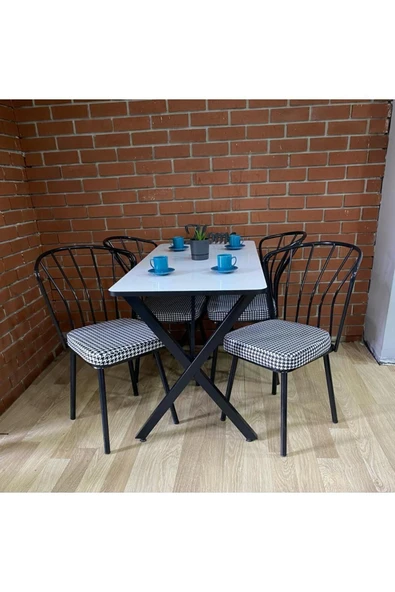 BAMBEDS MOBİLYA Masa Takımı, Yemek Masası, Mutfak Masası, Balkon Masası - 60x120 Beyaz 4 Güneş Sandalye