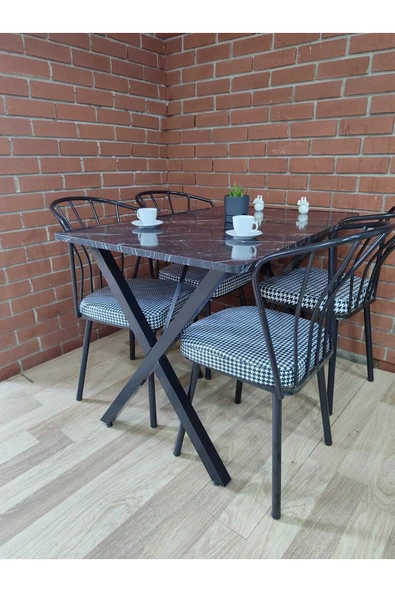 BAMBEDS MOBİLYA Masa Takımı, Yemek Masası, Mutfak Masası, Balkon Masası - 60x120 Siyah Mermer 4 Güneş Sandalye - 3