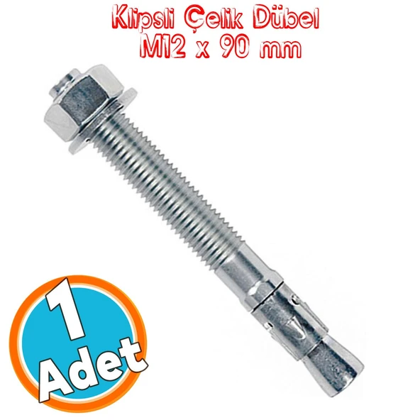 Klipsli Saplamalı Çelik Dübel M12x90 mm Raf Montaj Bağlantı Zemin Monte Tavan Beton Asma Aparat