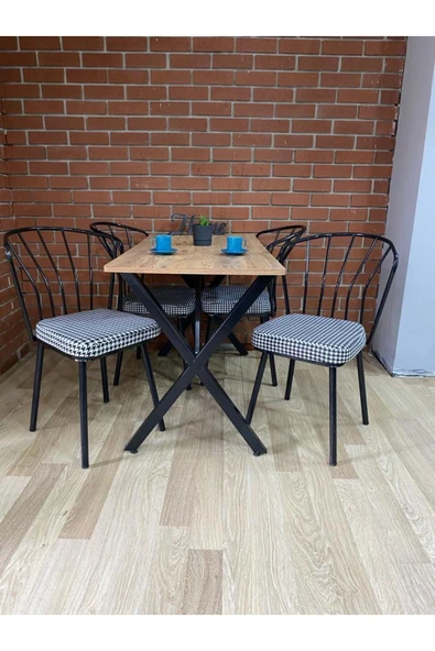 BAMBEDS MOBİLYA Masa Takımı, Yemek Masası, Mutfak Masası, Balkon Masası - 70x110 Çam 4 Güneş Sandalye