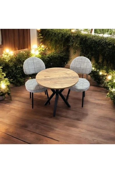 BAMBEDS MOBİLYA 70x70 Çam Yuvarlak Balkon Masa Ahtapot Ayak Armut Sandalye 2 Adet
