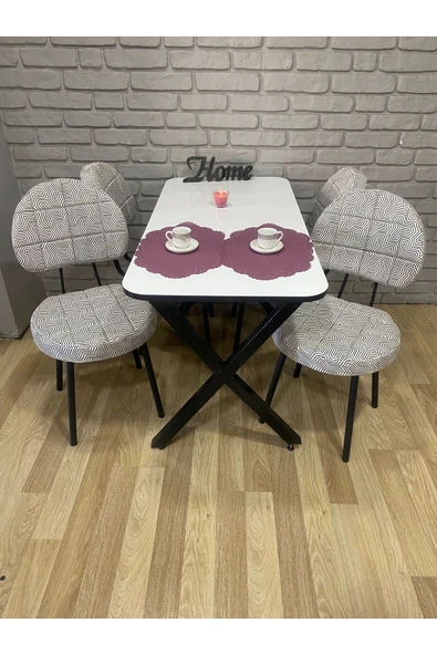 BAMBEDS MOBİLYA Masa Takımı, Yemek Masası, Mutfak Masası, 70x110Beyaz siyahdesen 4 Sandalye - 2