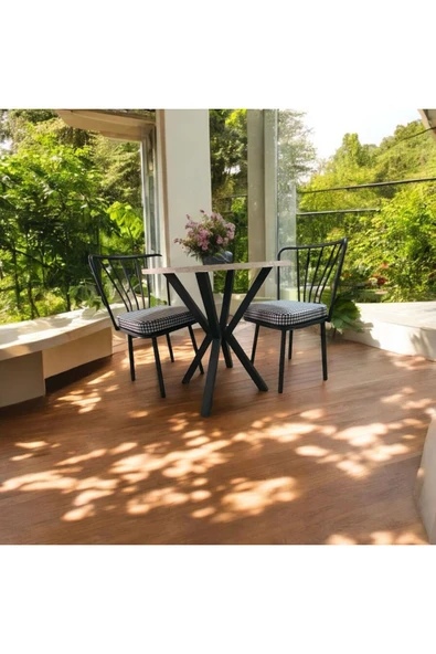 BAMBEDS MOBİLYA 70x70 Trevertan Yuvarlak Balkon Masa Ahtapot Ayak Güneş Sandalye 2 Adet - 2