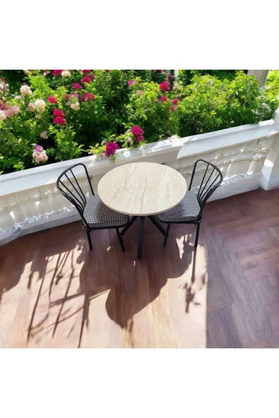 BAMBEDS MOBİLYA 70x70 Trevertan Yuvarlak Balkon Masa Ahtapot Ayak Güneş Sandalye 2 Adet - 4