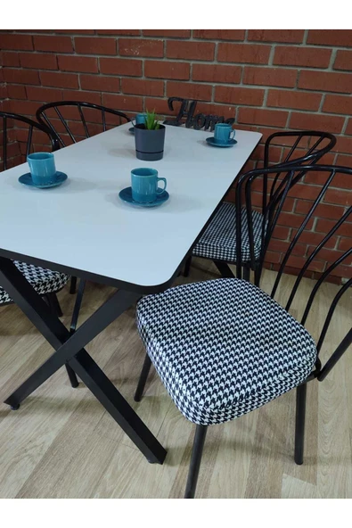 BAMBEDS MOBİLYA Masa Takımı, Yemek Masası, Mutfak Masası, Balkon Masası - 60x120 Beyaz 4 Güneş Sandalye - 6