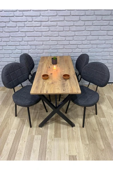 BAMBEDS MOBİLYA Masa Takımı, Yemek Masası, Mutfak Masası, Balkon Masası-60x120Çam 4 Sandalye Koyugri - 3