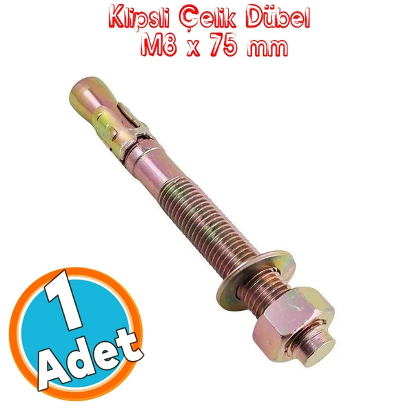 Klipsli Saplamalı Çelik Dübel M8x75 mm Raf Montaj Bağlantı Zemin Monte Tavan Beton Asma Aparat