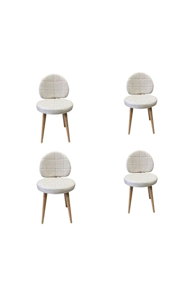 BAMBEDS MOBİLYA 4 Adet Poverty Wood Sandalye Krem Mutfak Salon Yemek Odası Sandalyesi Ahsap Ayak