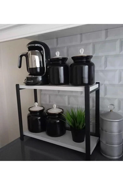 BAMBEDS MOBİLYA Metal Mutfak Tezgah Üstü Organizer 2 Raflı Banyo Mutfak Düzenleyici Beyaz