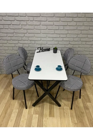 BAMBEDS MOBİLYA Masa Takımı, Yemek Masası, Mutfak Masası, Balkon Masası - 60x120 Beyaz 4 Arkalıklı Sandalye - 4