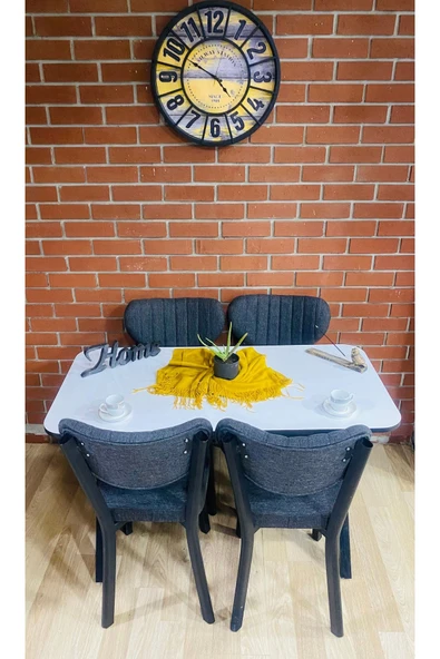 BAMBEDS MOBİLYA Masa Takımı, Yemek Masası, Mutfak Masası, 70x110Beyaz Elma Keten 4lü Sandalye - 4