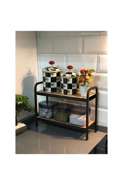 BAMBEDS MOBİLYA Mutfak Raf Çam Tezgah Üstü Raf Kahve Köşesi Raf Banyo Raf Baharatlık - 3